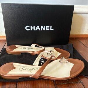 Chanel Bronze Thong Toe Ring Sandals Size 41 EUC